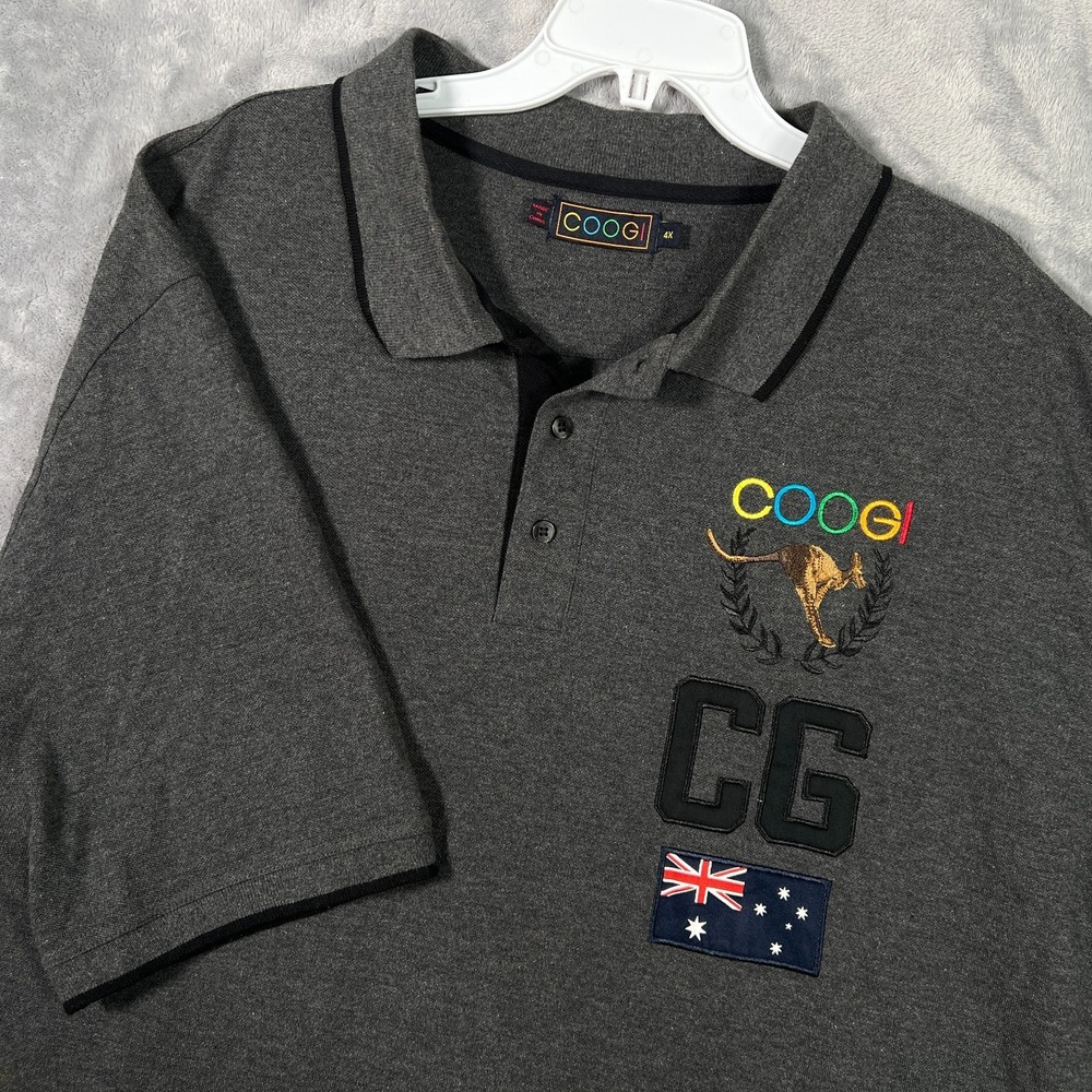 Coogi Polo Shirt Mens 4XL Kangaroo Y2K Hip Hop Baggy Loose Gray Embroidered